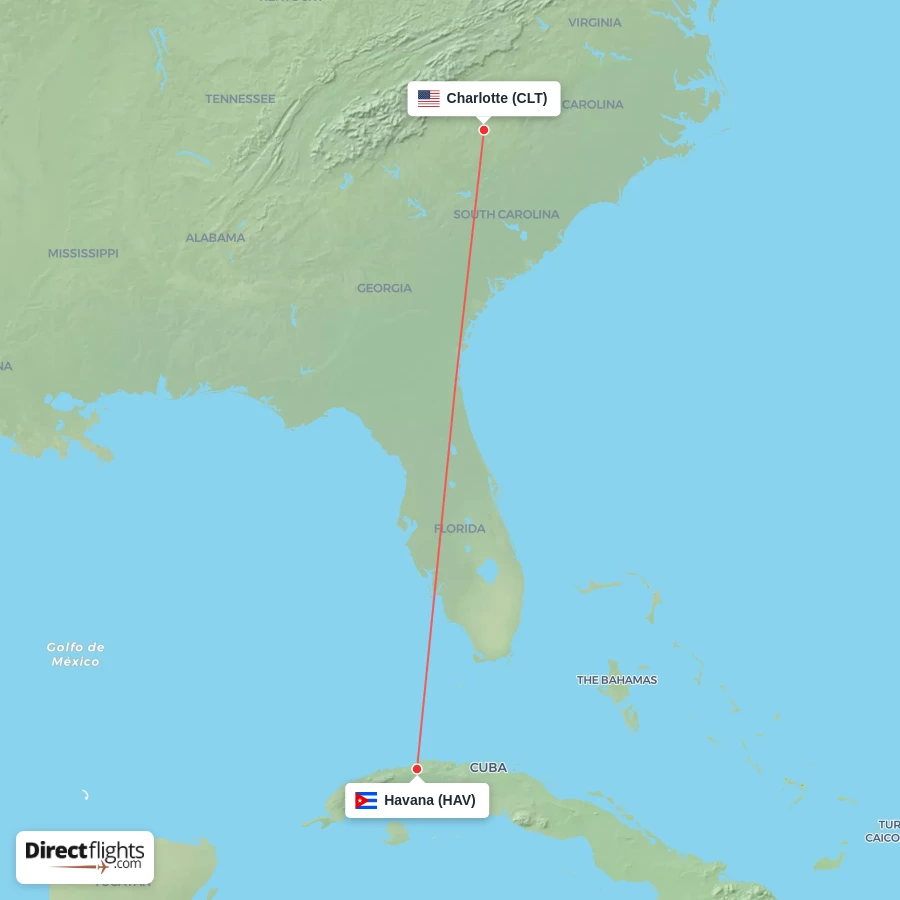 CLT - HAV route map