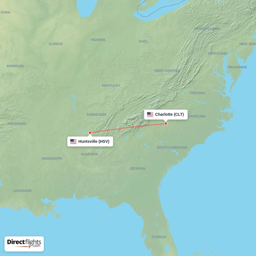 CLT - HSV route map