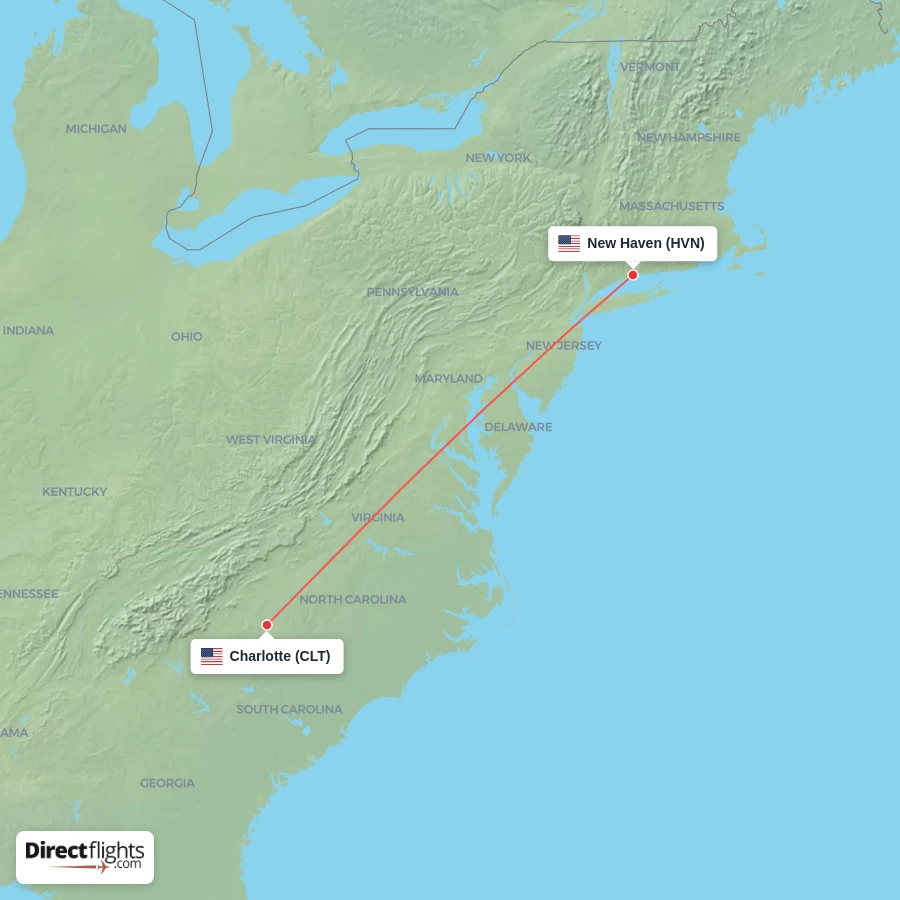 CLT - HVN route map
