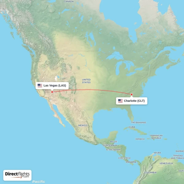 Charlotte - Las Vegas direct flight map