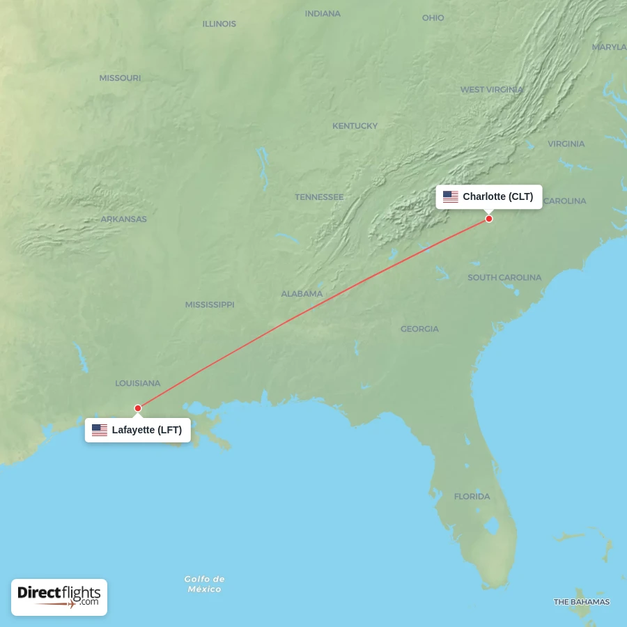CLT - LFT route map