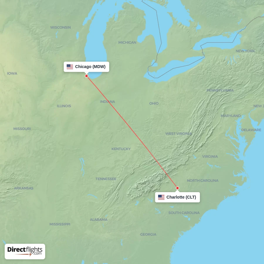 CLT - MDW route map