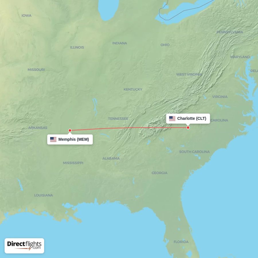 CLT - MEM route map