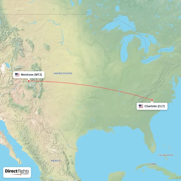 Charlotte - Montrose direct flight map
