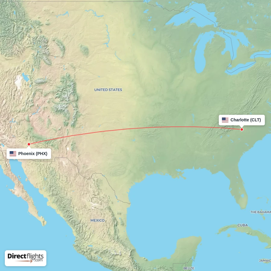 CLT - PHX route map