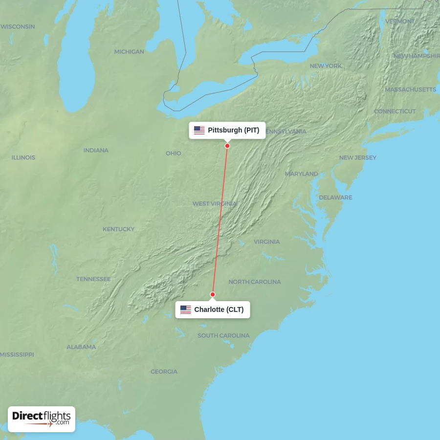 CLT - PIT route map