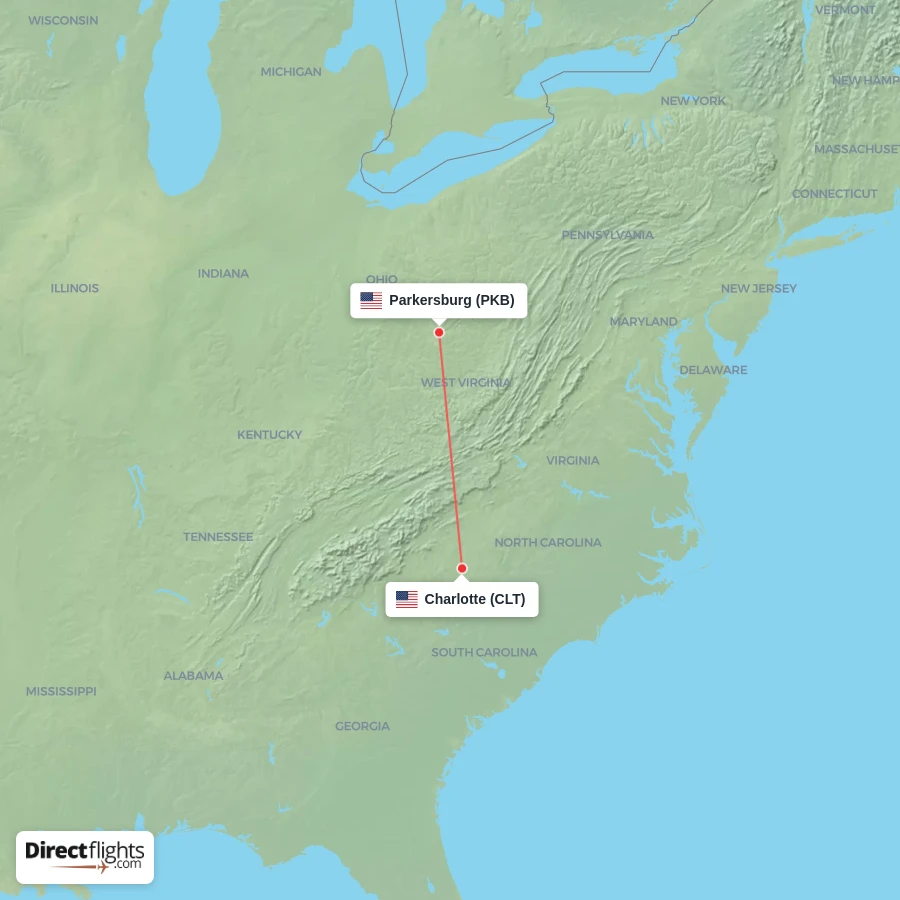 CLT - PKB route map