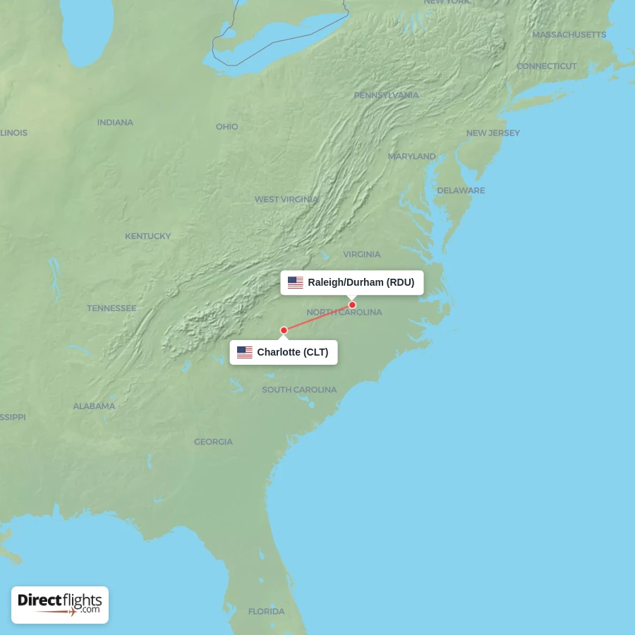 CLT - RDU route map