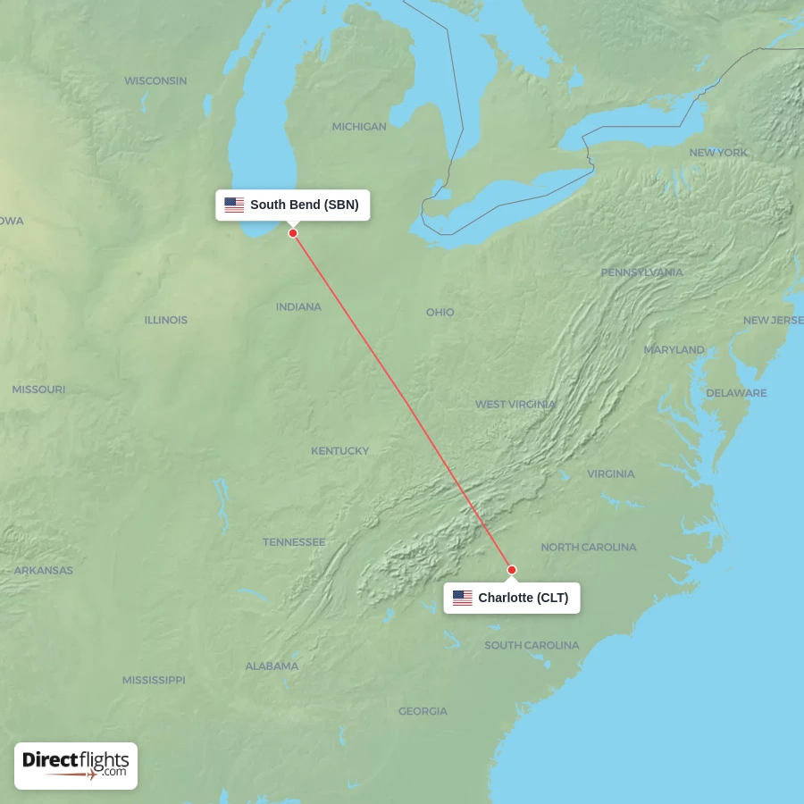 CLT - SBN route map