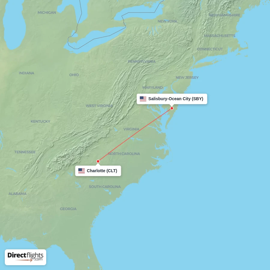 CLT - SBY route map