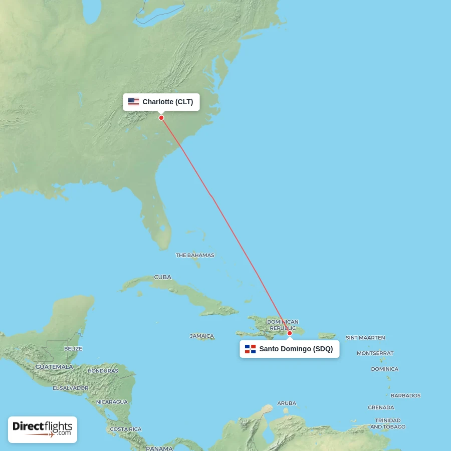 CLT - SDQ route map
