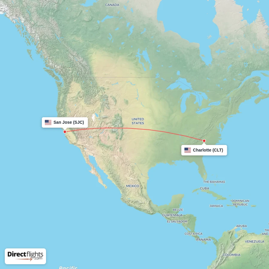 CLT - SJC route map