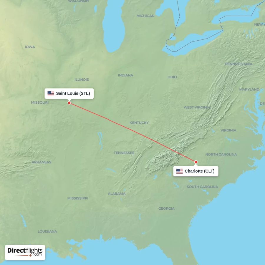 CLT - STL route map