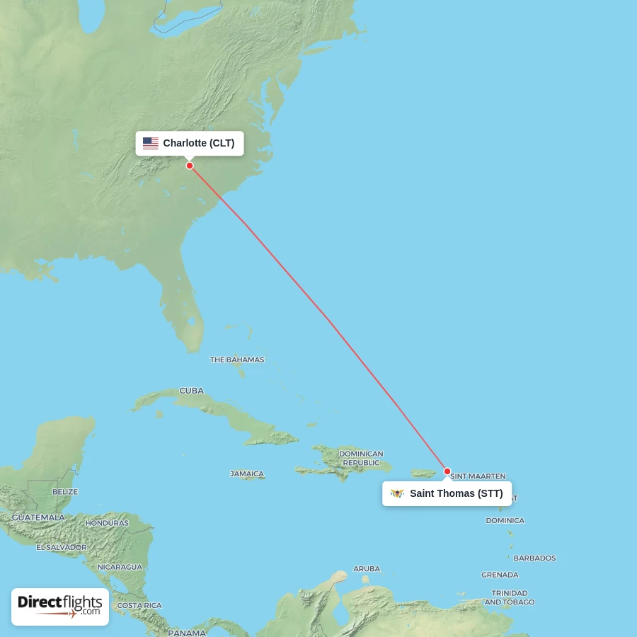 CLT - STT route map