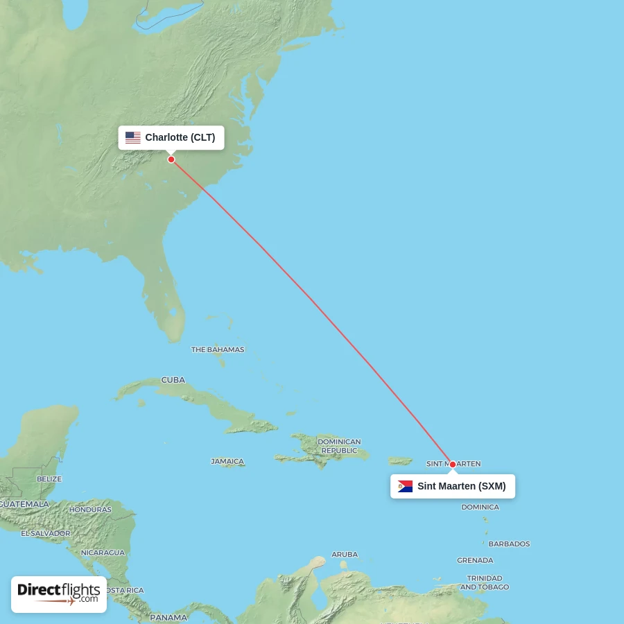 CLT - SXM route map