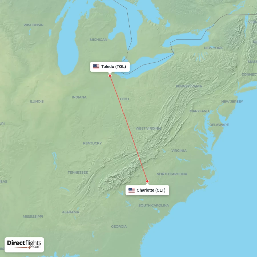 CLT - TOL route map