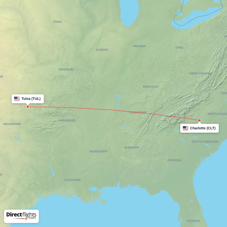 CLT - TUL route map