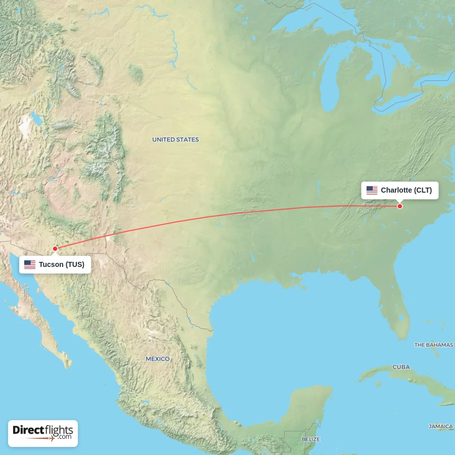 CLT - TUS route map