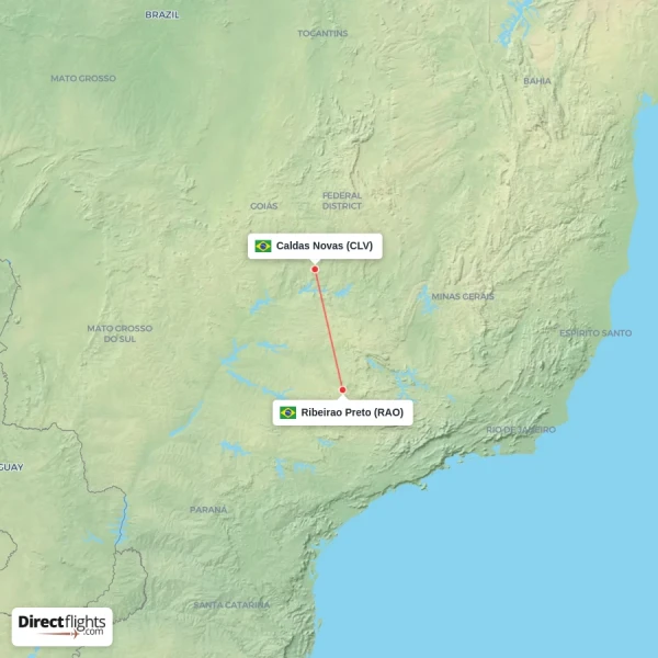 Caldas Novas - Ribeirao Preto direct flight map