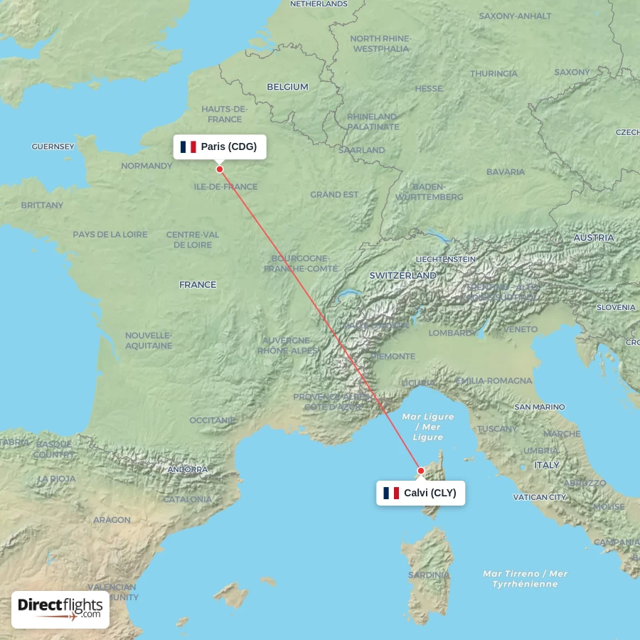 CLY - CDG route map