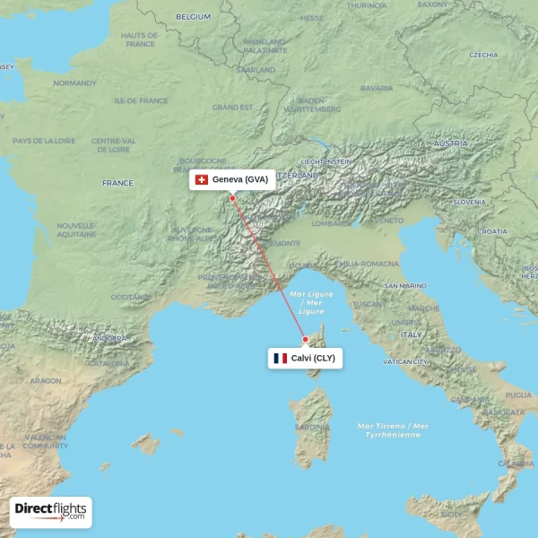 Calvi - Geneva direct flight map
