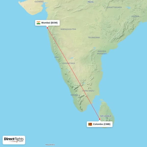 Colombo - Mumbai direct flight map