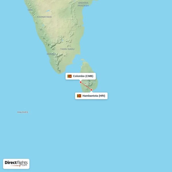 Colombo - Hambantota direct flight map