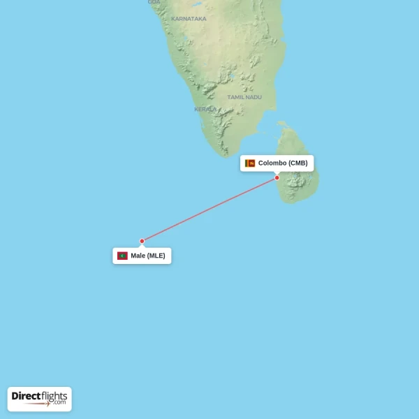 Colombo - Male direct flight map