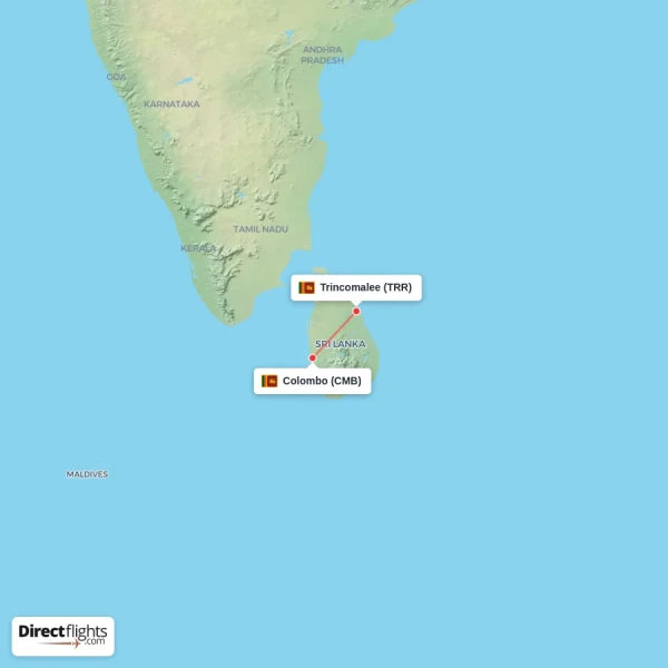 Colombo - Trincomalee direct flight map