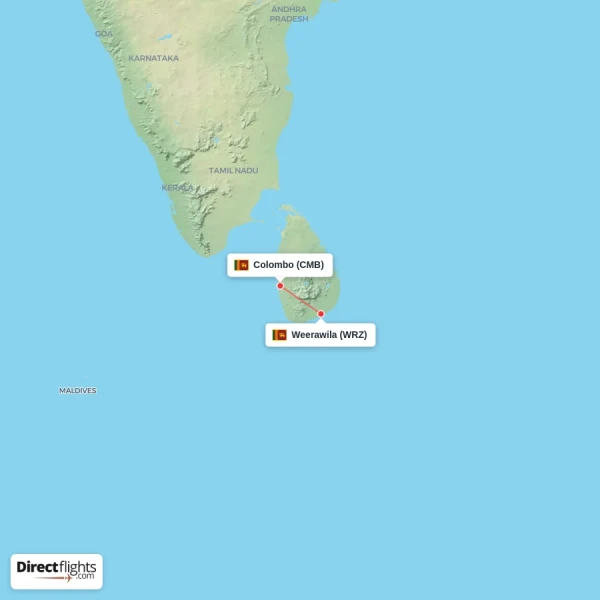 Colombo - Weerawila direct flight map