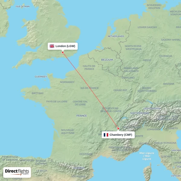 Chambery - London direct flight map