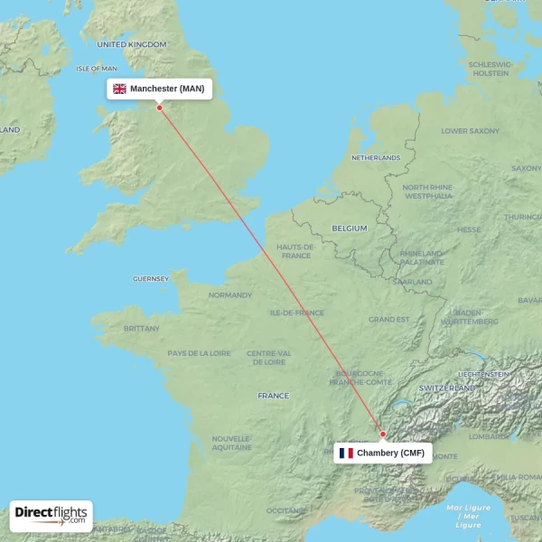 Chambery - Manchester direct flight map