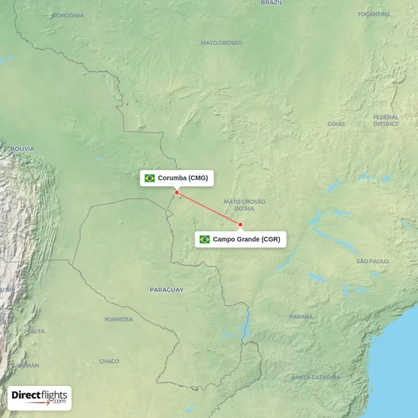 Corumba - Campo Grande direct flight map