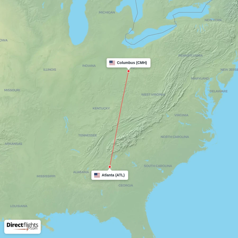 CMH - ATL route map