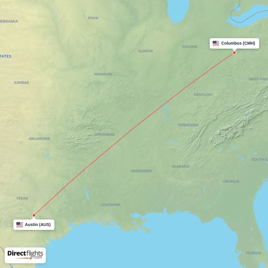 CMH - AUS route map
