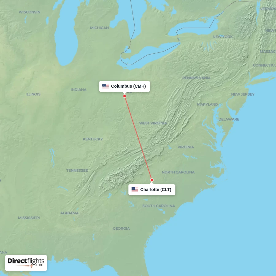 CMH - CLT route map