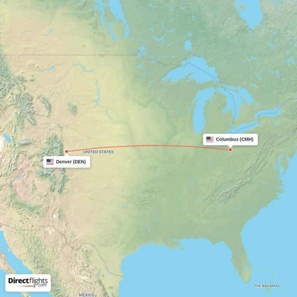 Columbus - Denver direct flight map