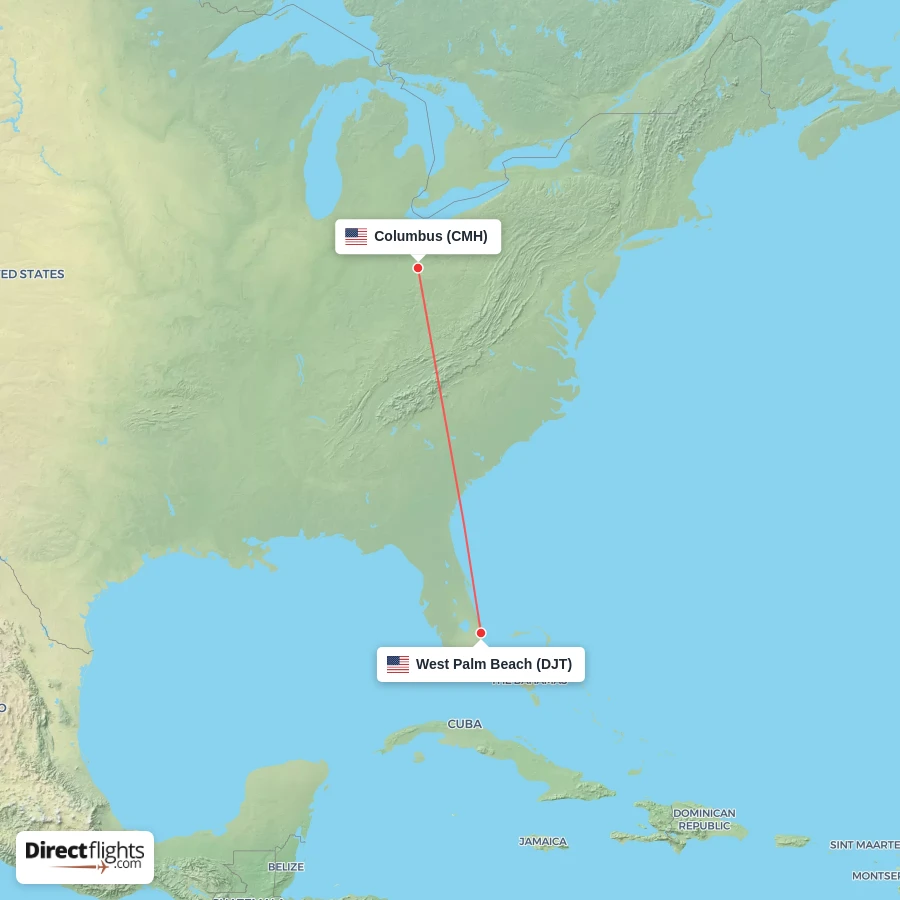 CMH - DJT route map