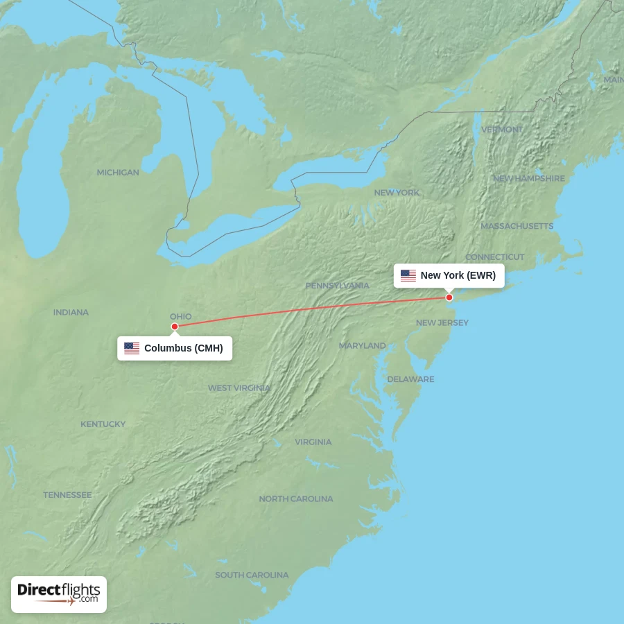 CMH - EWR route map