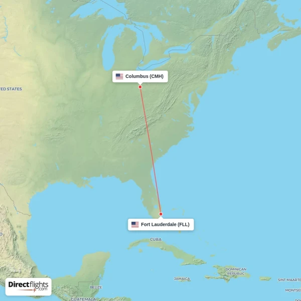 Columbus - Fort Lauderdale direct flight map