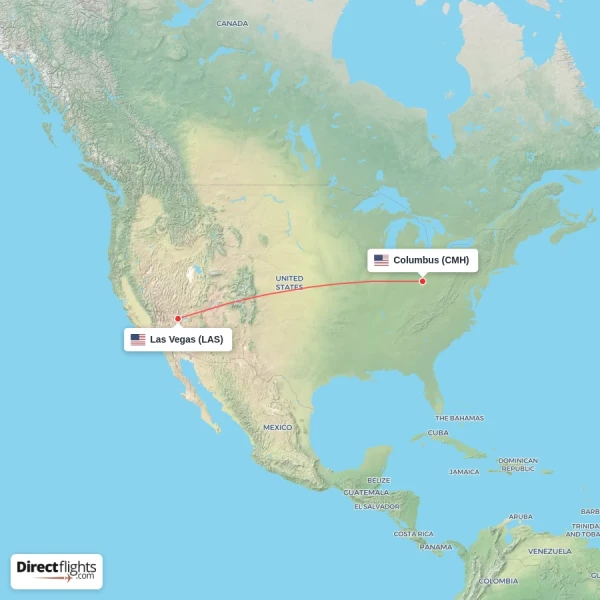 Columbus - Las Vegas direct flight map