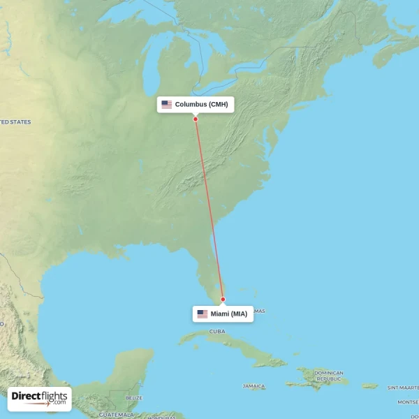 Columbus - Miami direct flight map