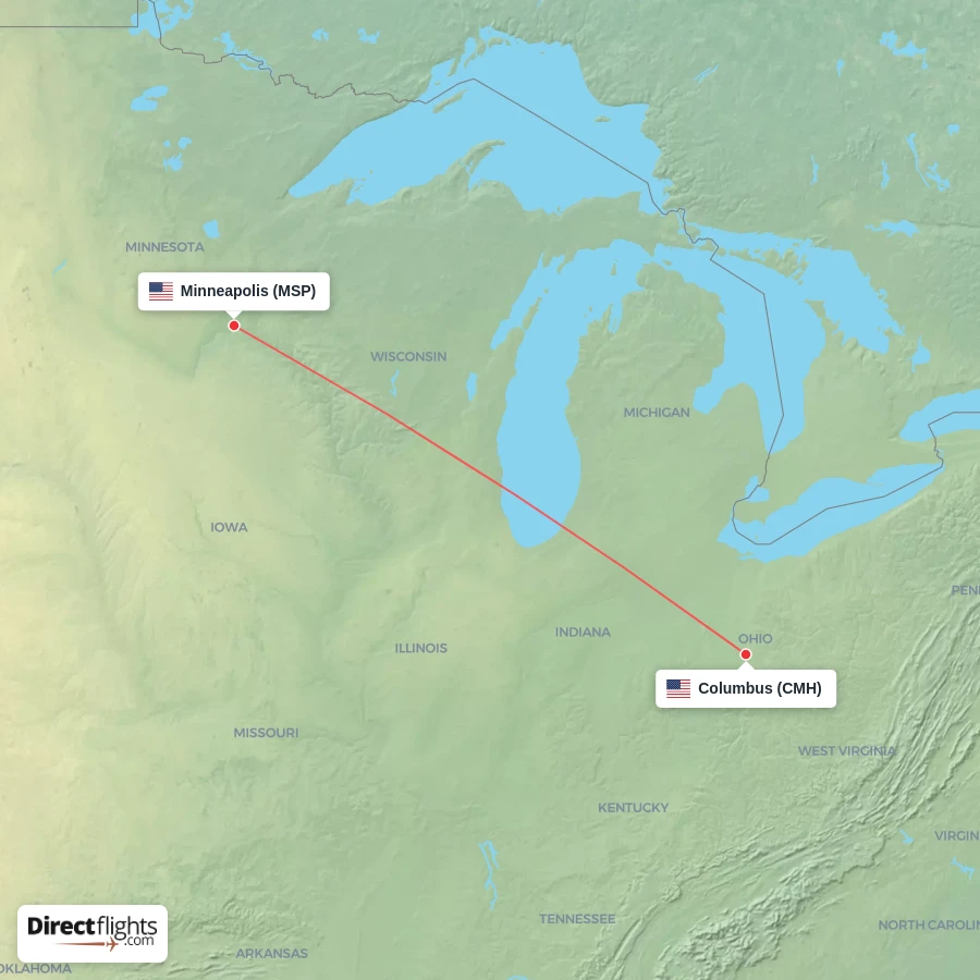 CMH - MSP route map