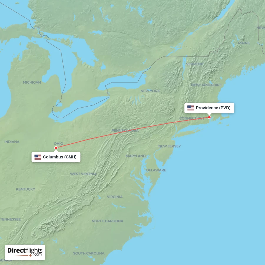 CMH - PVD route map