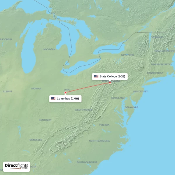 Columbus - State College direct flight map