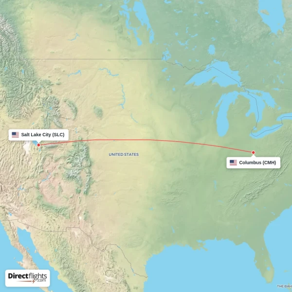 Columbus - Salt Lake City direct flight map