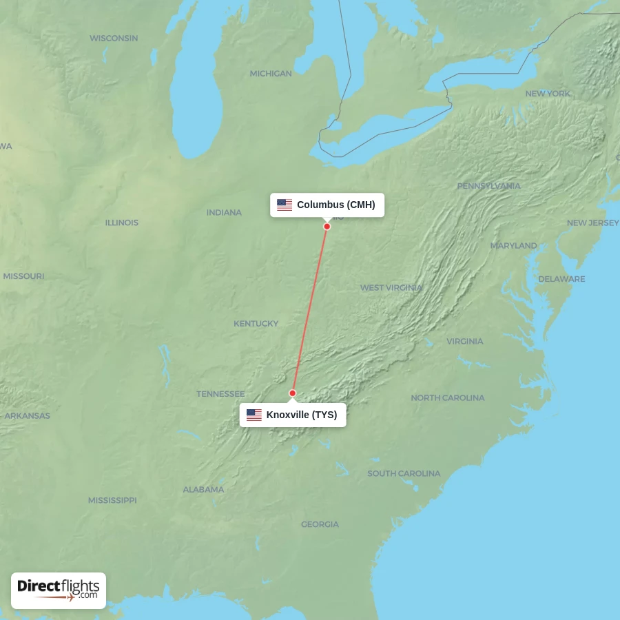 CMH - TYS route map