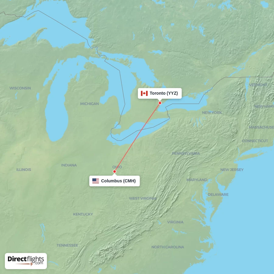 CMH - YYZ route map