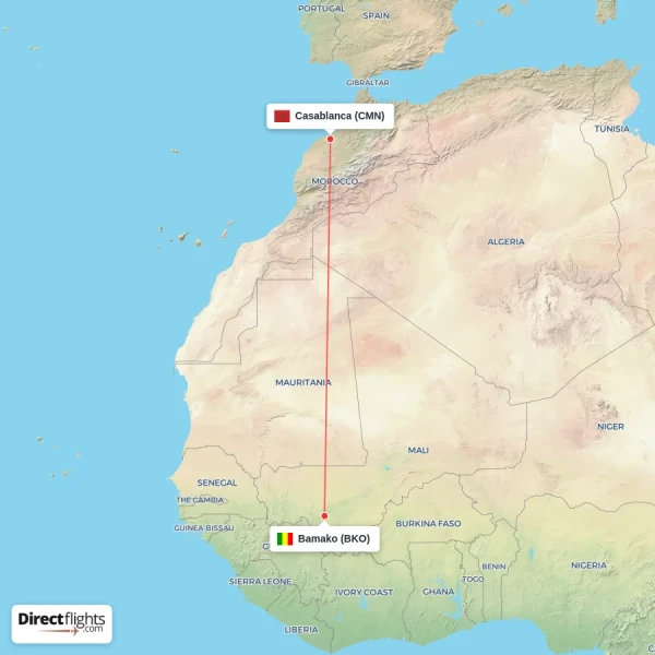 Casablanca - Bamako direct flight map