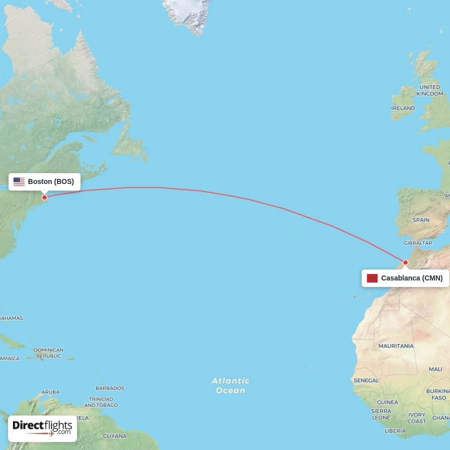 CMN - BOS route map